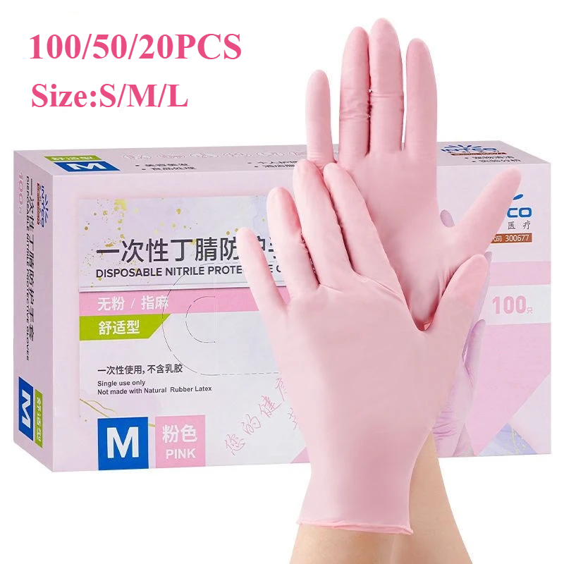 Medical Gloves - 20/50/100 قطعة قفازات النتريل الوردي قفازات