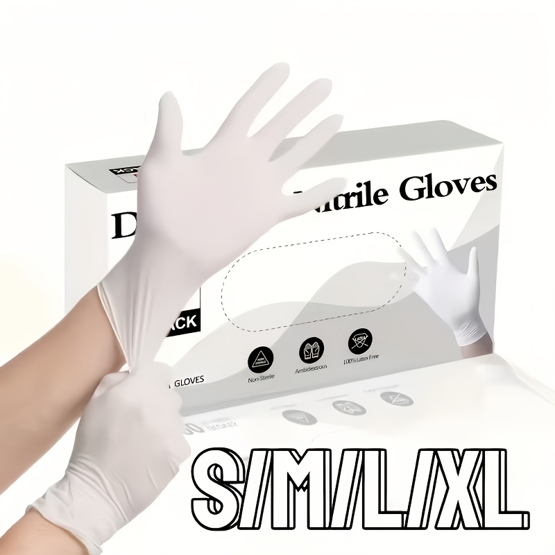 Medical Gloves - قفازات نتريل بيضاء متينة، مقاومة للانزلاق